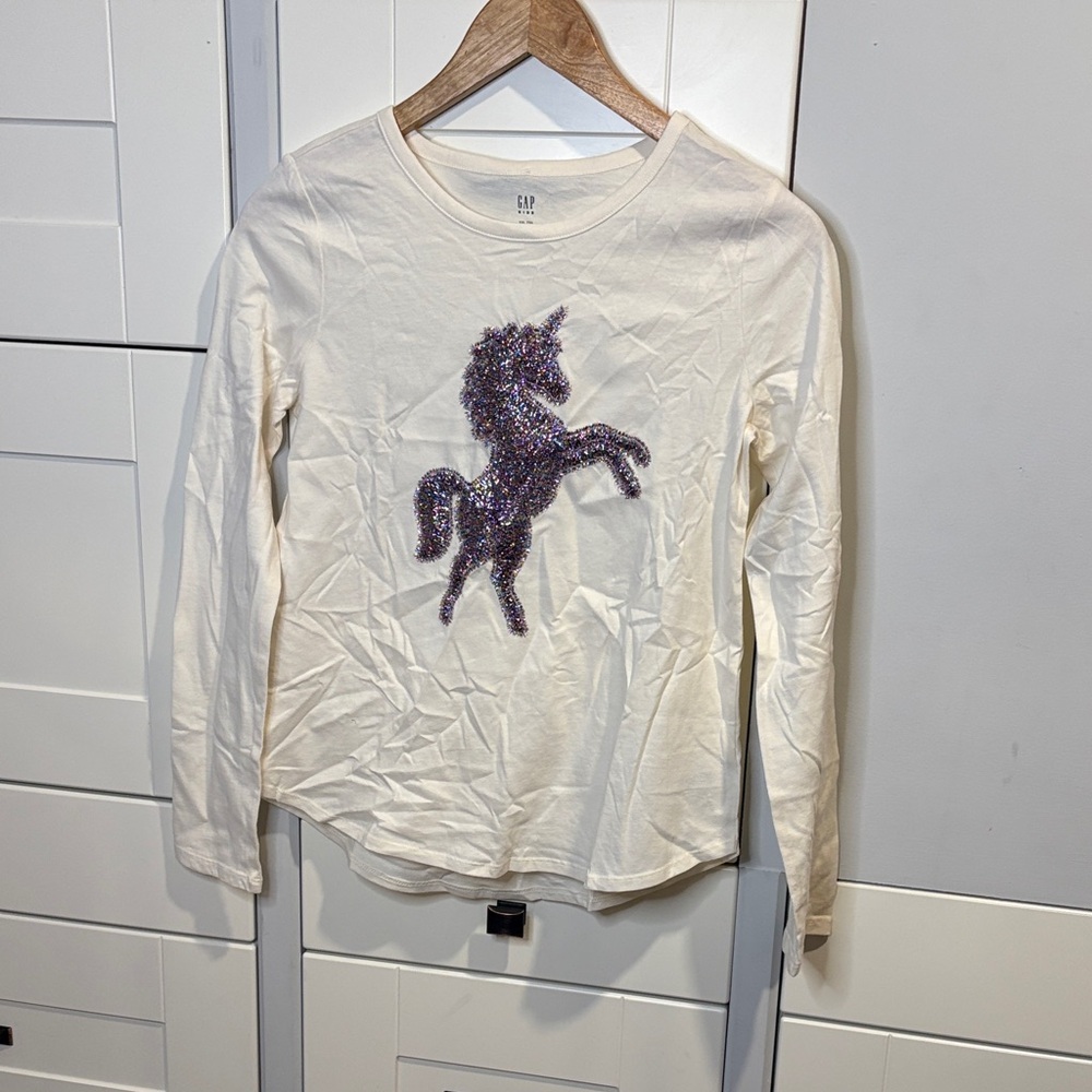 GAP Cream Long Sleeve with Glitter Unicorn